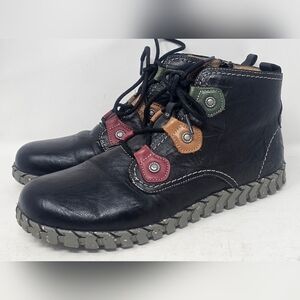 Biza Women's Wynter Leather Black/Multi Ankle Boots Zip Closure EU 41 US 10 NEW